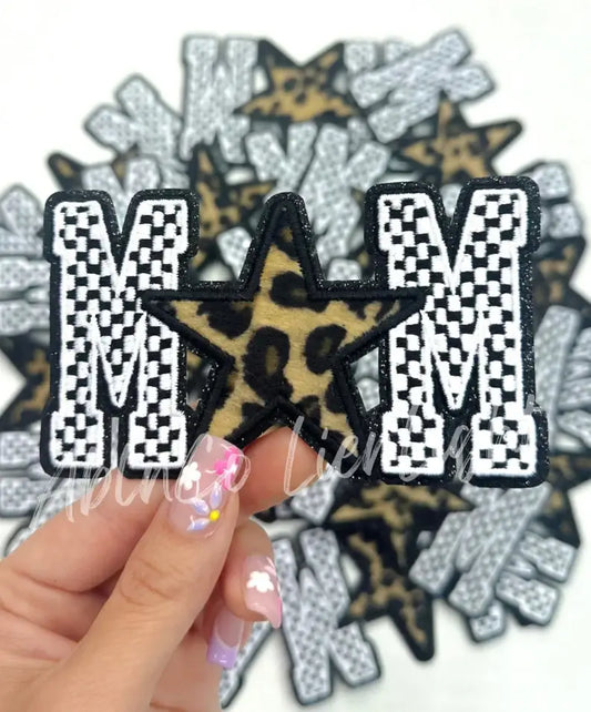 ABLN Boutique - Checkered mom cheetah star glitter embroidery patch iron on