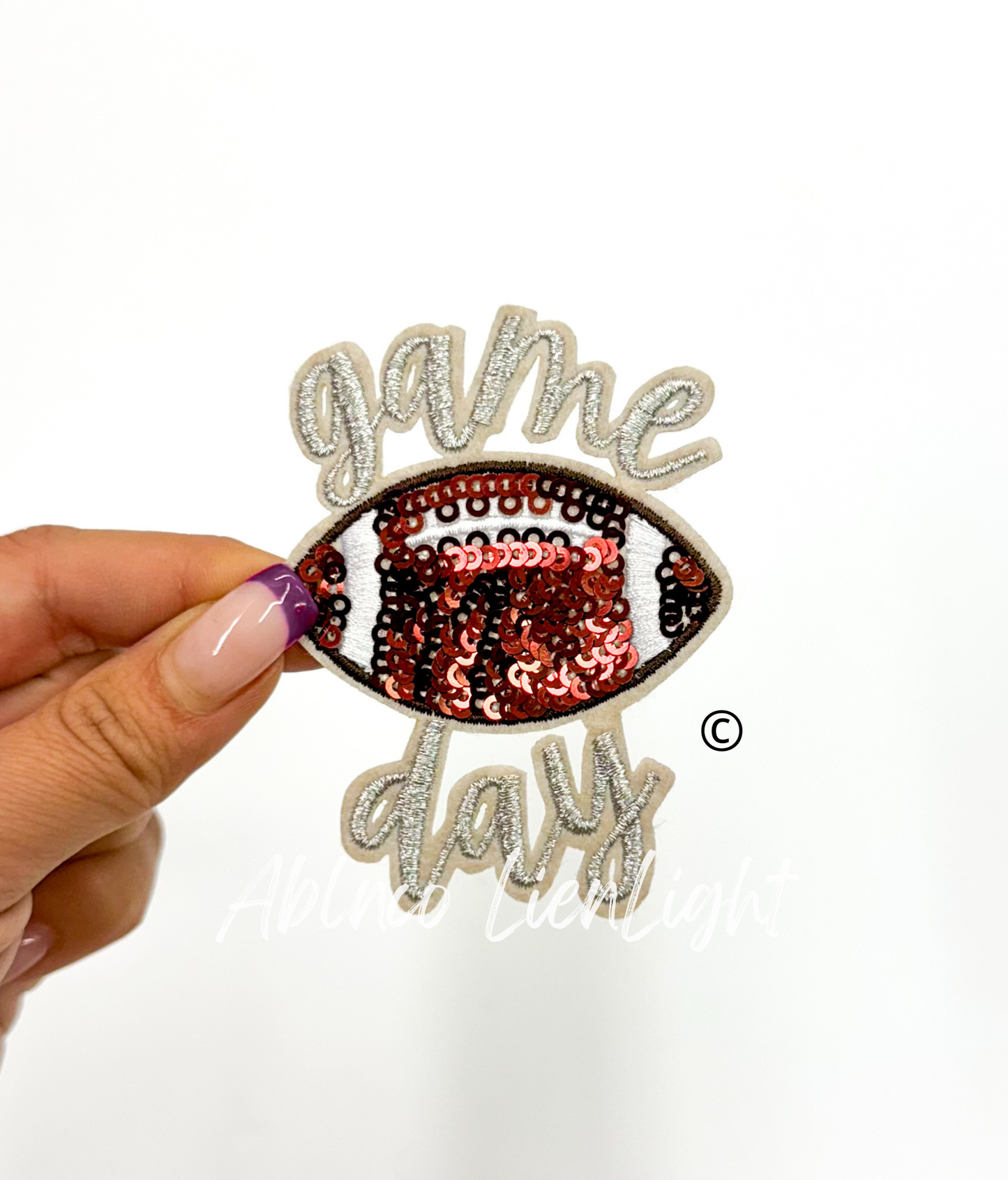 ABLN Boutique - 3” game day football sequins embroidery patch iron on: Black