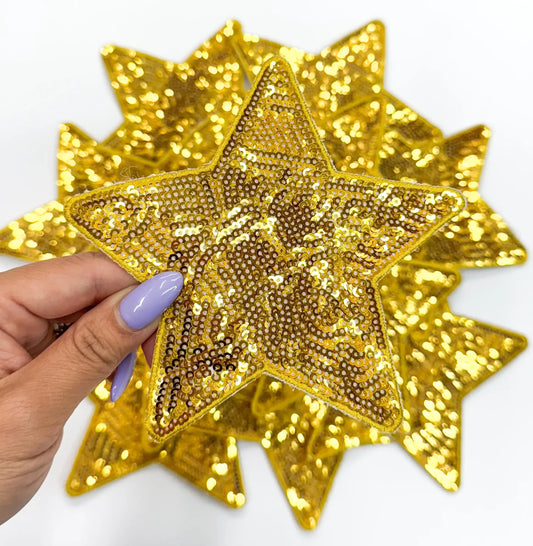 ABLN Boutique - Trucker hat patches 5” Gold star sequins patch iron on 