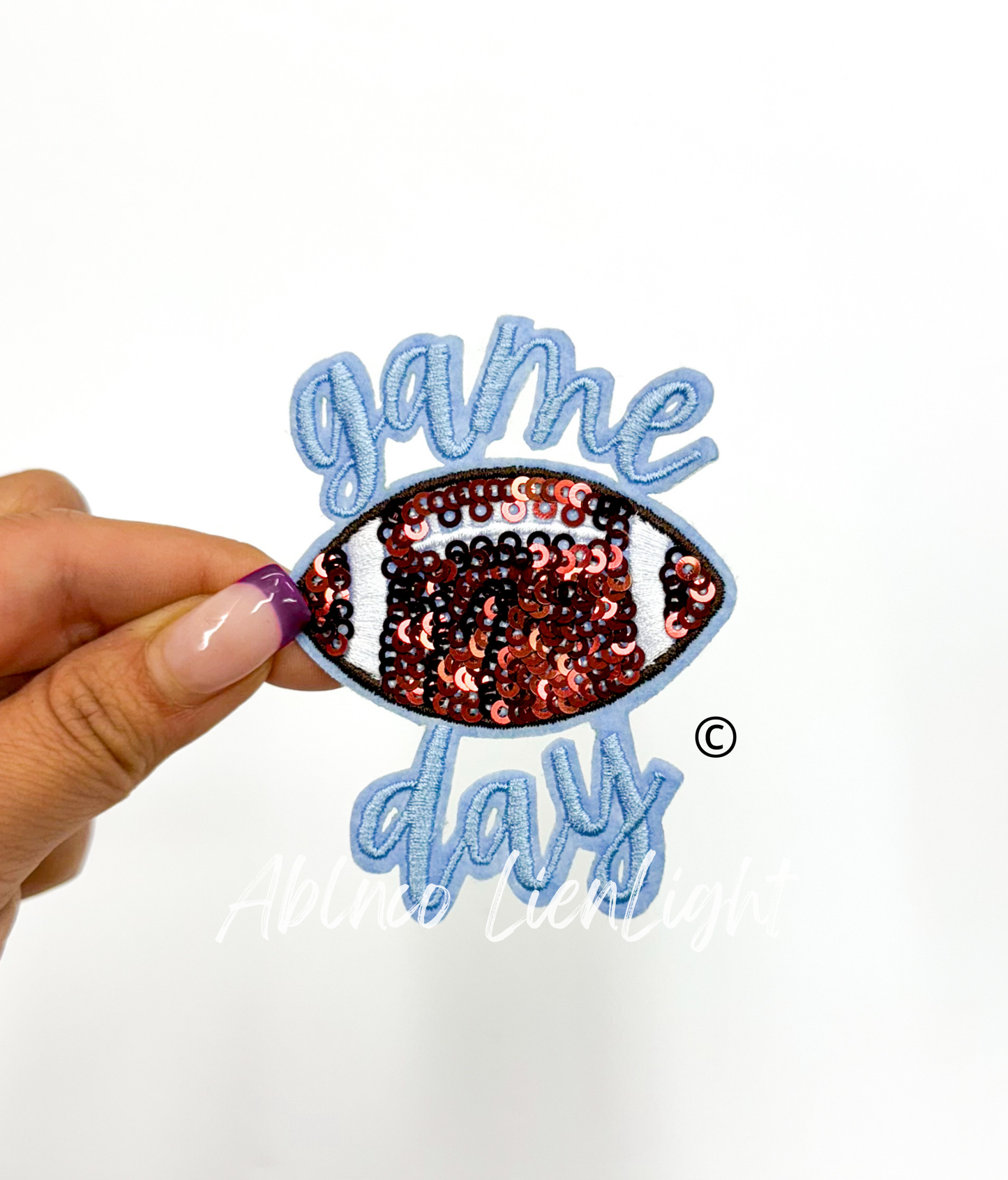 ABLN Boutique - 3” game day football sequins embroidery patch iron on: Black