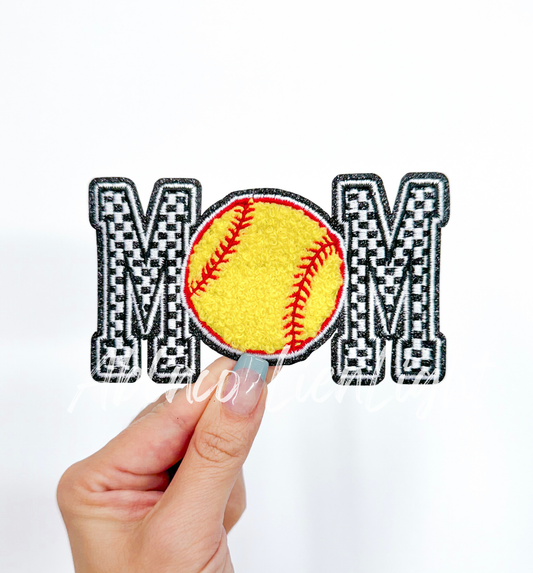 ABLNco - Checkered Softball Mom Embroidery Patch Iron On