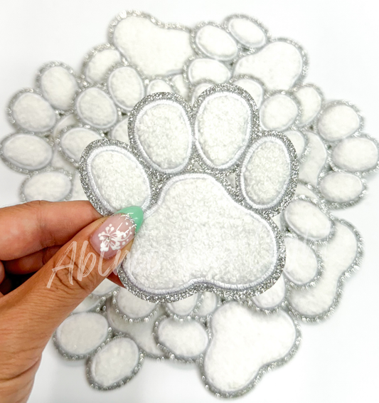 ABLN Boutique - White chenille paw print trucker hat patch iron on