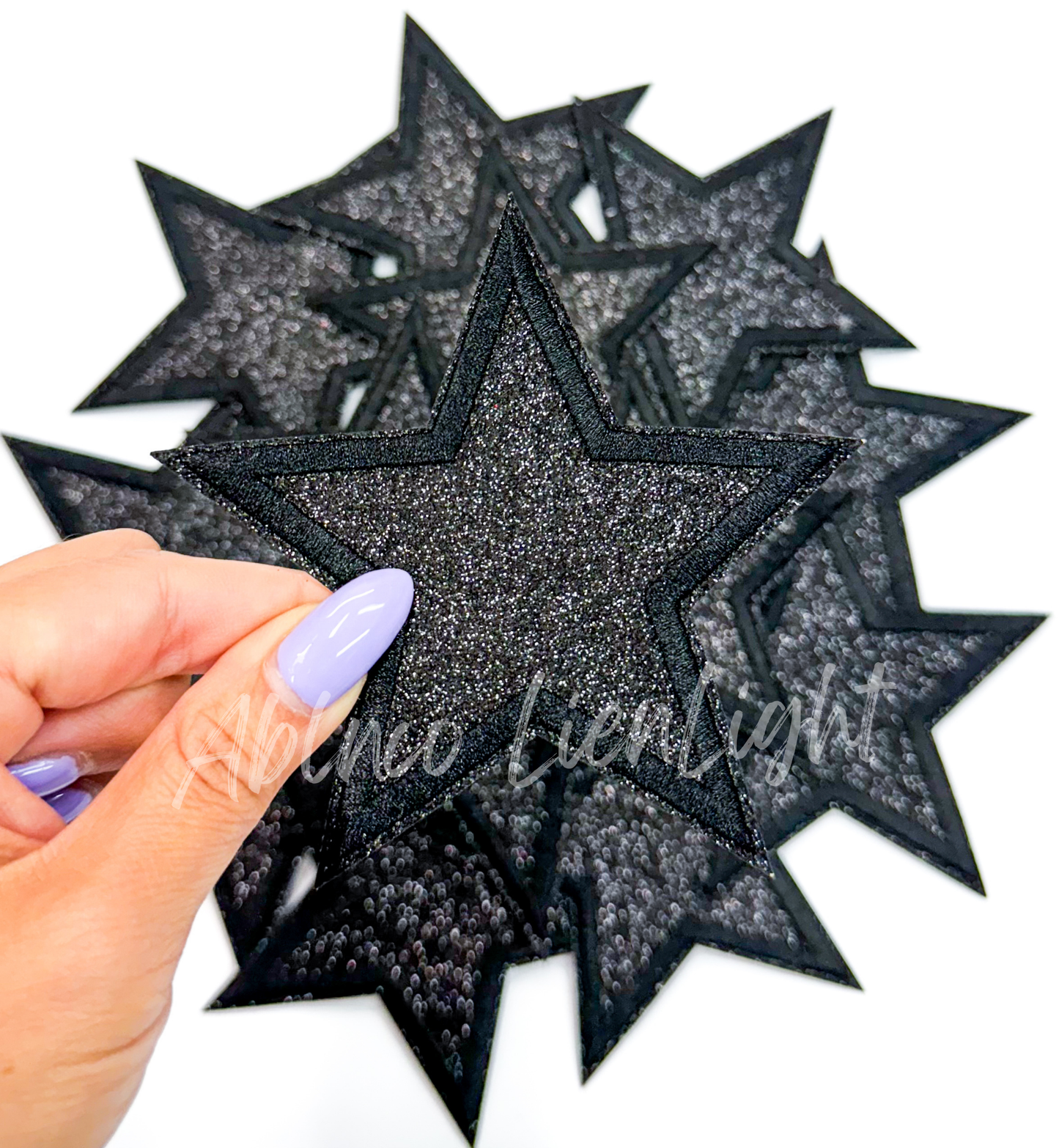 ABLN Boutique - 3” Black glitter star embroidery patch iron on 
