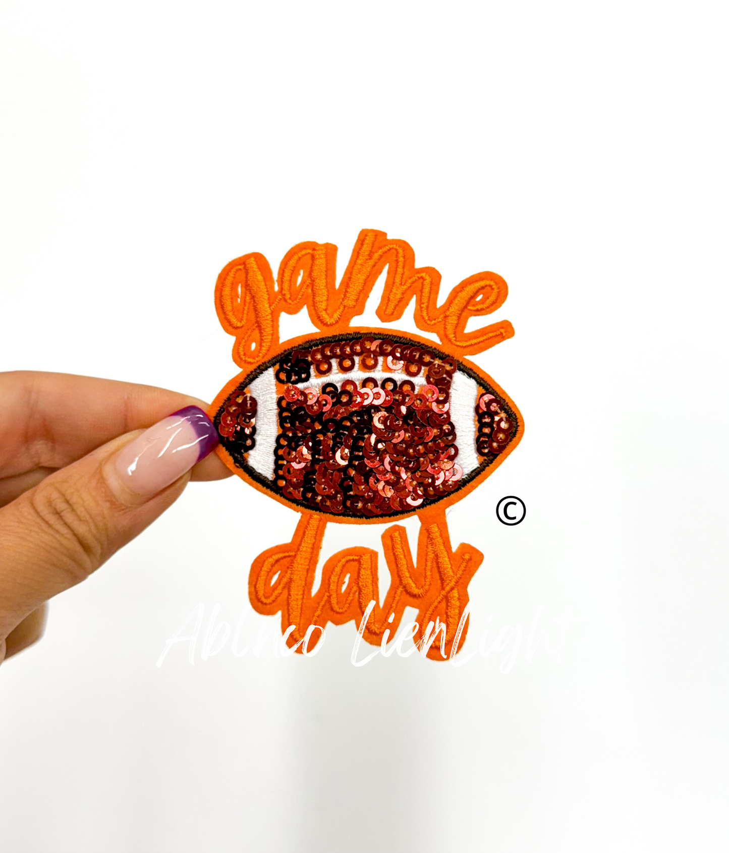 ABLN Boutique - 3” game day football sequins embroidery patch iron on: Black