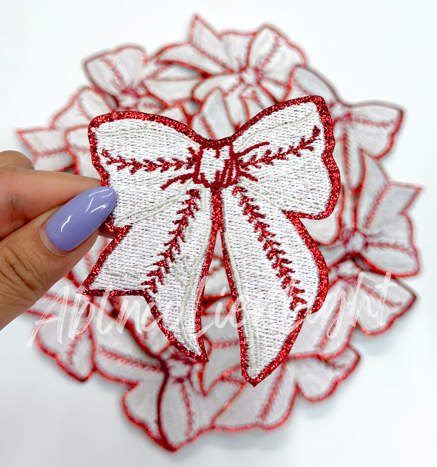 ABLN Boutique - Baseball bow glitter embroidery patch iron on 