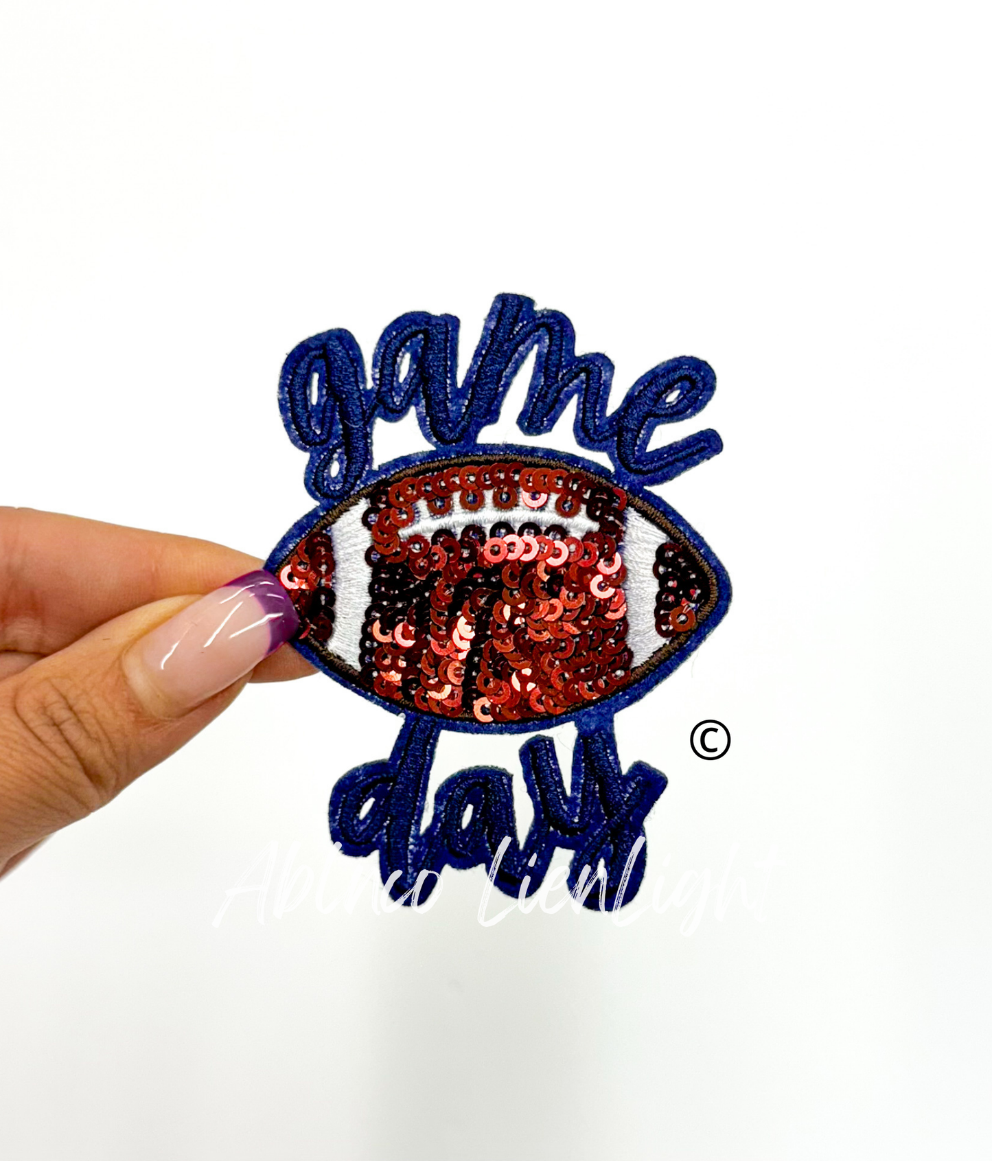 ABLN Boutique - 3” game day football sequins embroidery patch iron on: Black