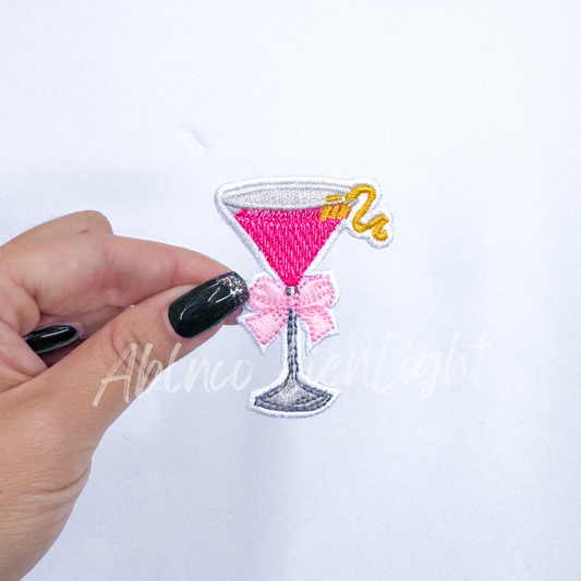 ABLN Boutique - Dainty small cosmo martini bow embroidery patch iron on