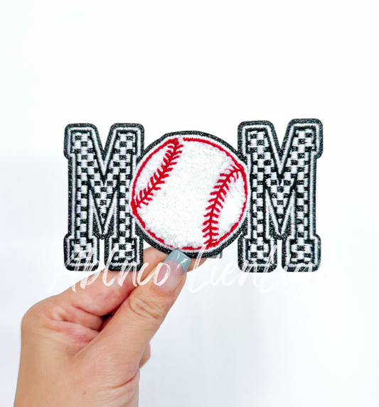 ABLN Boutique - Checkered Baseball Mom Embroidery Patch Iron On