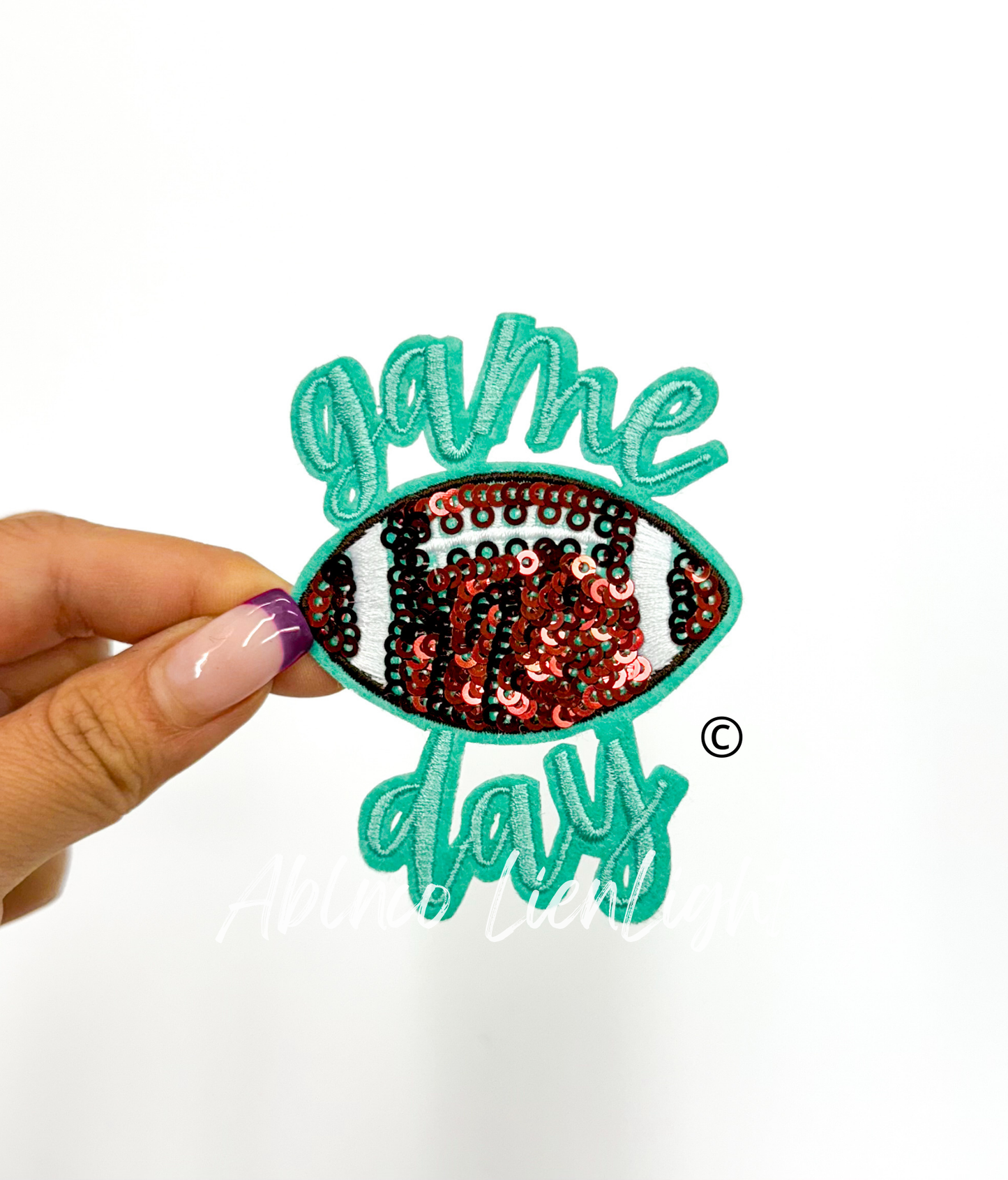 ABLN Boutique - 3” game day football sequins embroidery patch iron on: Black