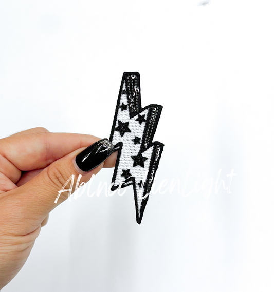 ABLN Boutique - Black glitter star lightning bolt filler patch iron on