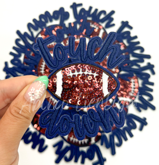 ABLN Boutique - Navy touchdown football sequins embroidery patch iron on