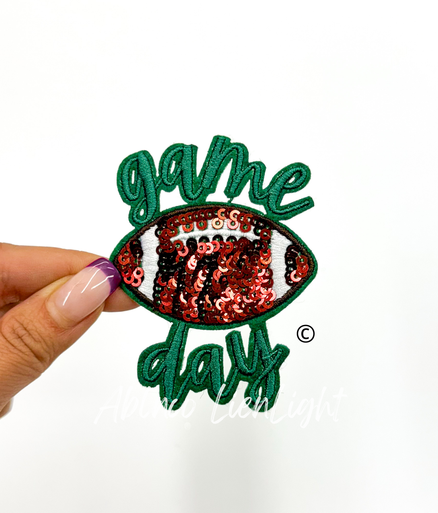 ABLN Boutique - 3” game day football sequins embroidery patch iron on: Black