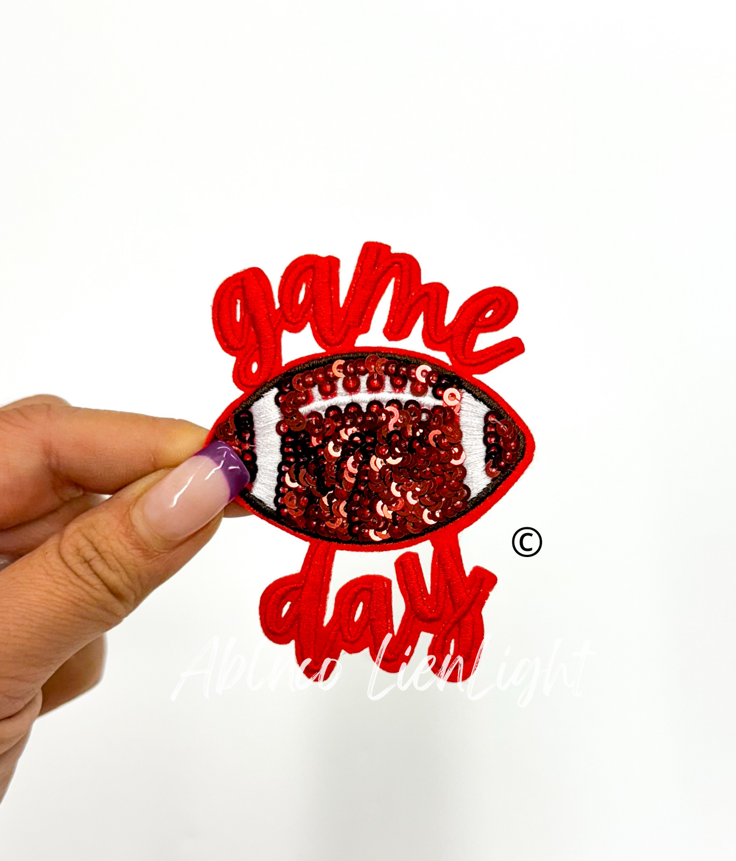 ABLN Boutique - 3” game day football sequins embroidery patch iron on: Black