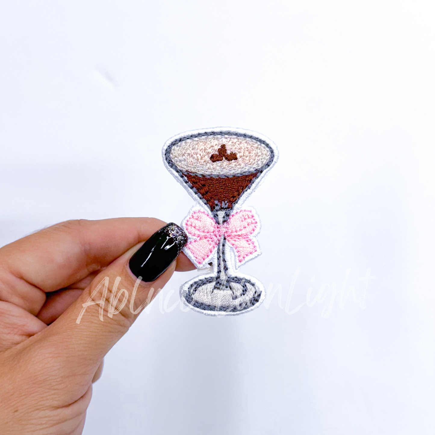 ABLNco - Dainty small espresso martini bow embroidery patch iron on