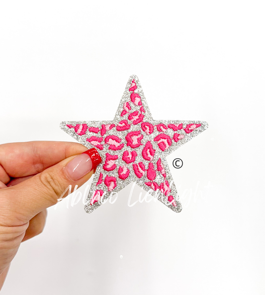 ABLN Boutique - Pink Cheetah Print Glitter Star Iron On Patch