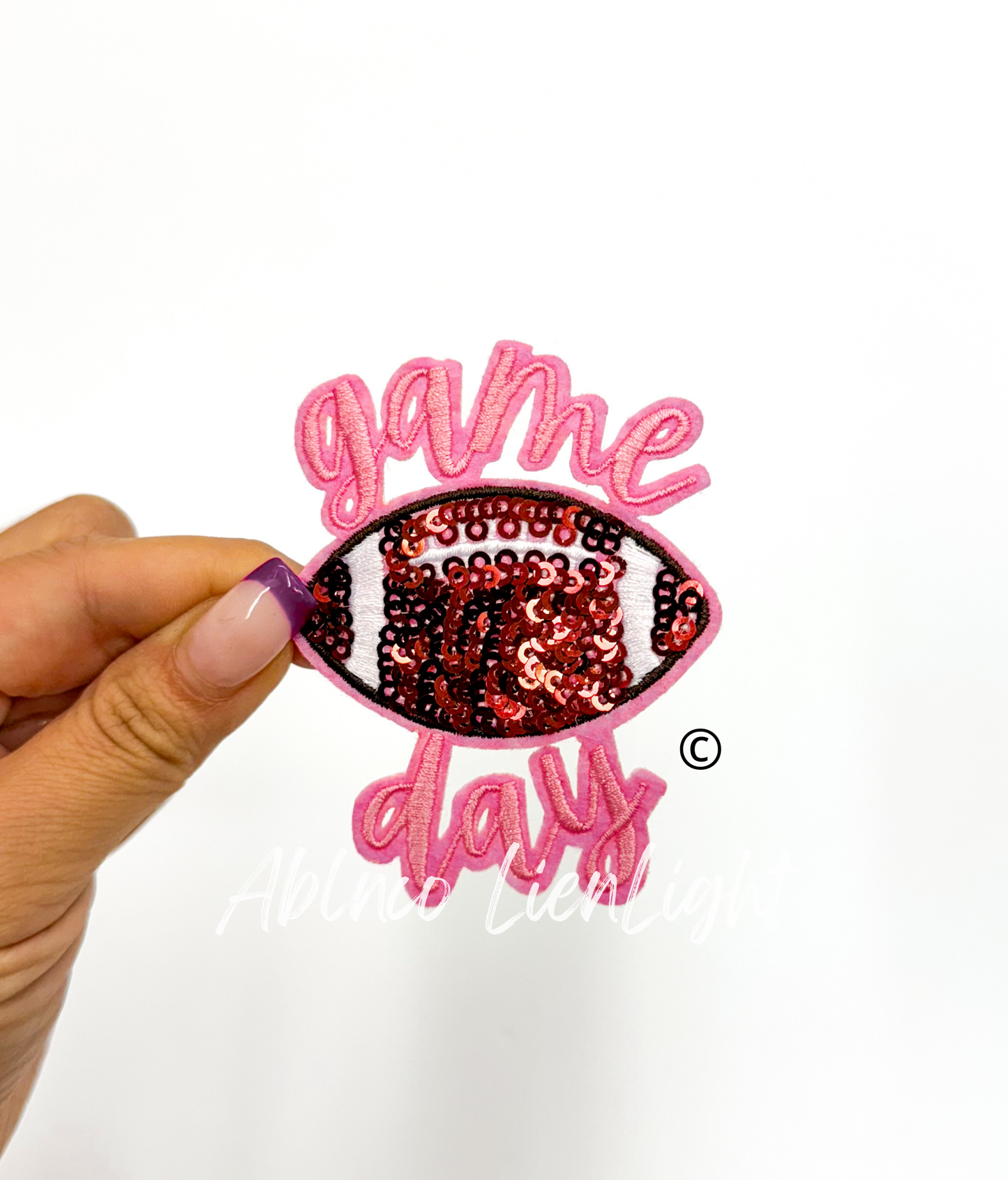 ABLN Boutique - 3” game day football sequins embroidery patch iron on: Black