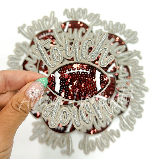 ABLN Boutique - Silver touchdown football sequins embroidery patch iron on