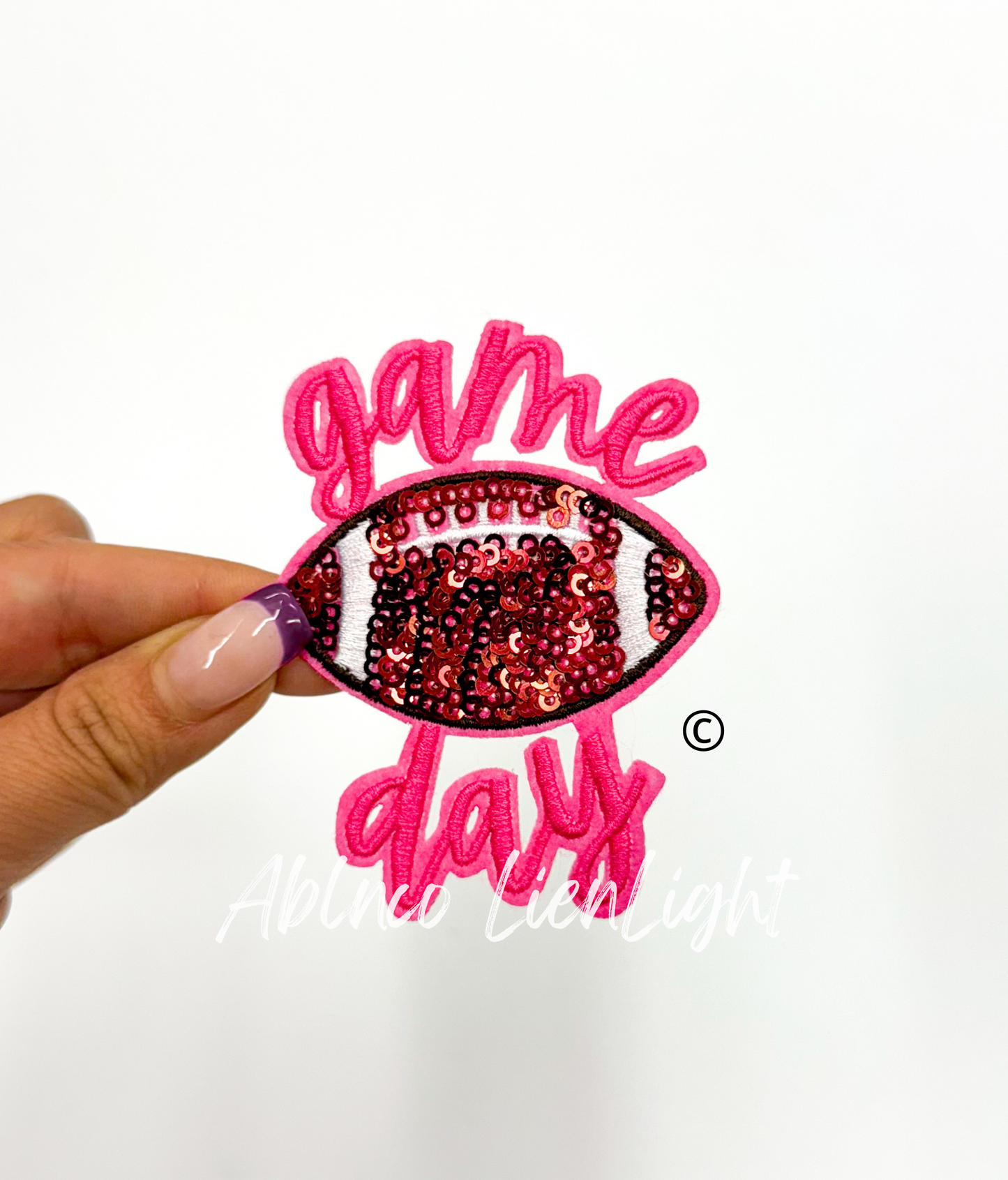 ABLN Boutique - 3” game day football sequins embroidery patch iron on: Black