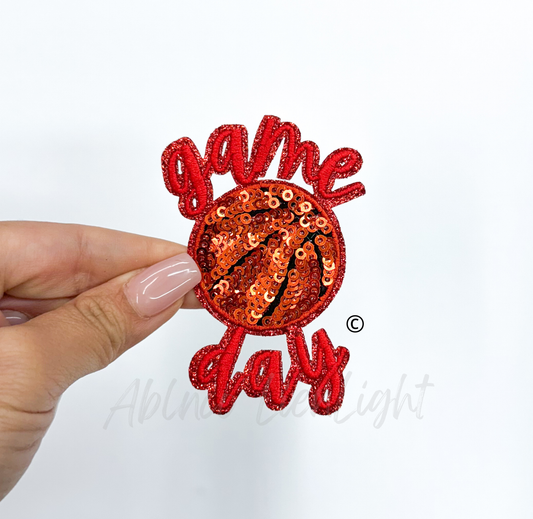 ABLN Boutique - Red basketball game day sequins embroidery patch iron on