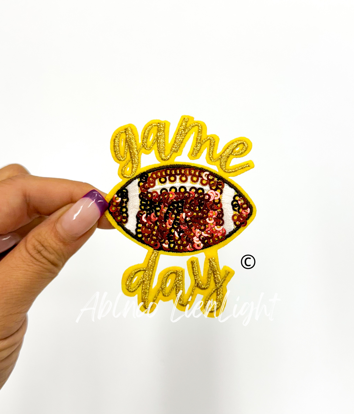 ABLN Boutique - 3” game day football sequins embroidery patch iron on: Black