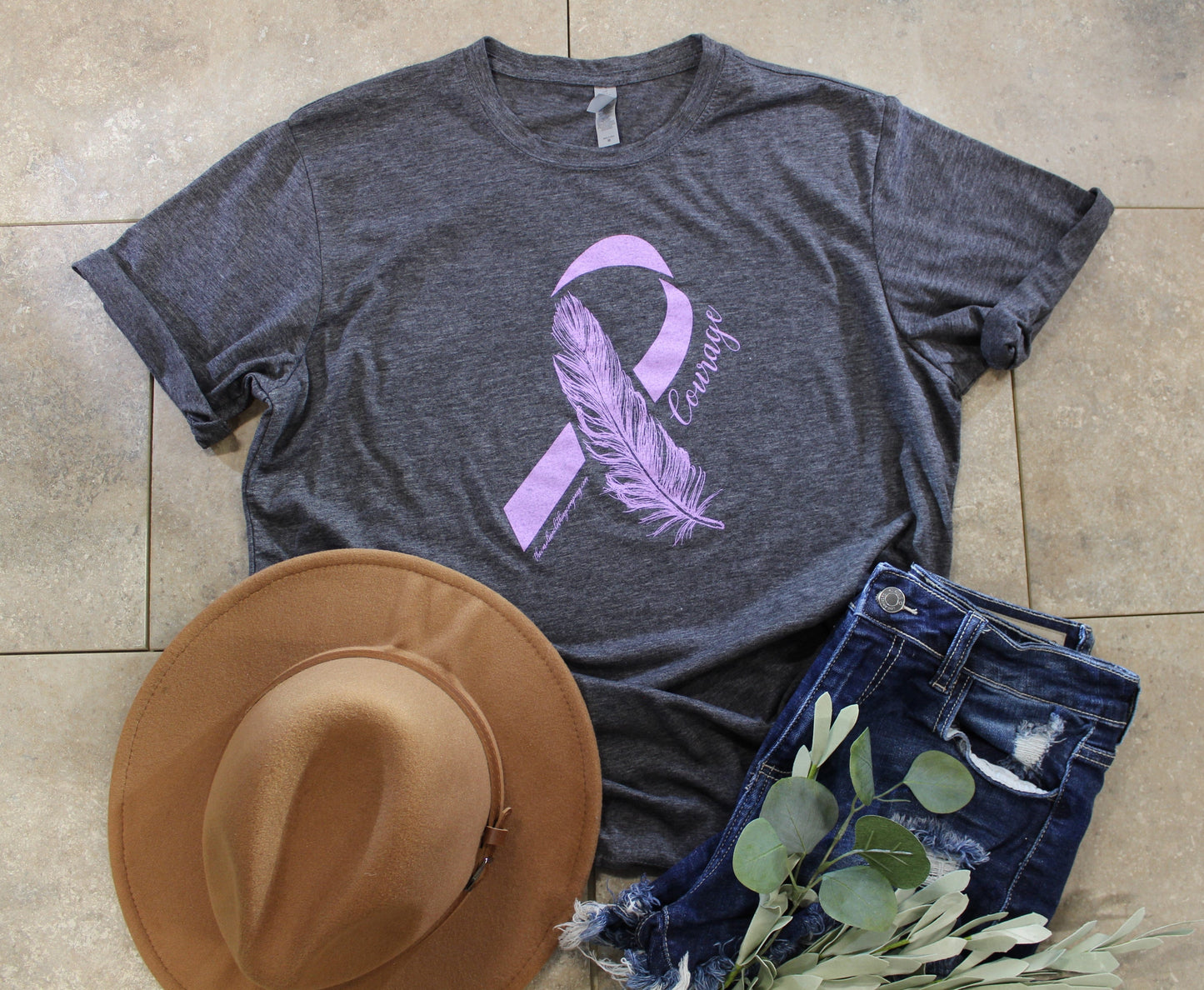 Courage Feather Ribbon Relay For Life T-Shirt-Charcoal