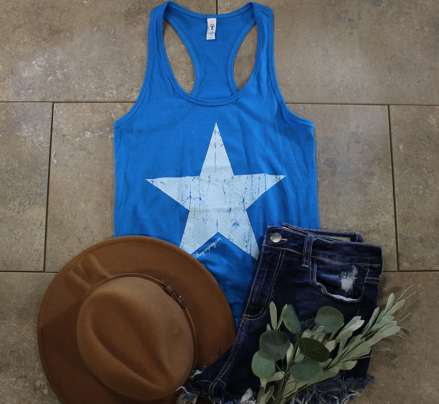 White Star Razor Back Tank-Turquoise