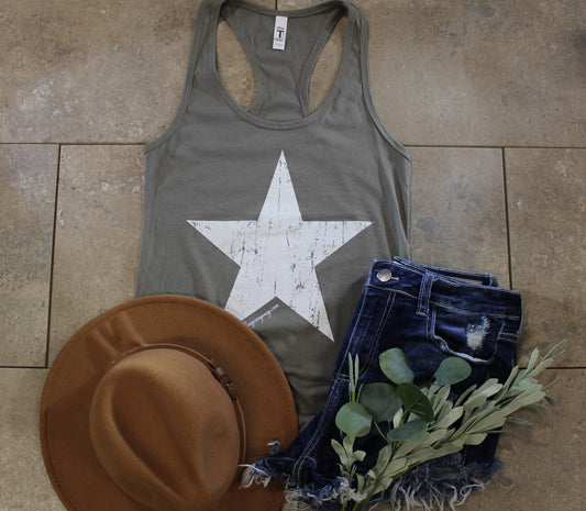 White Star Razor Back Tank-Warm Grey